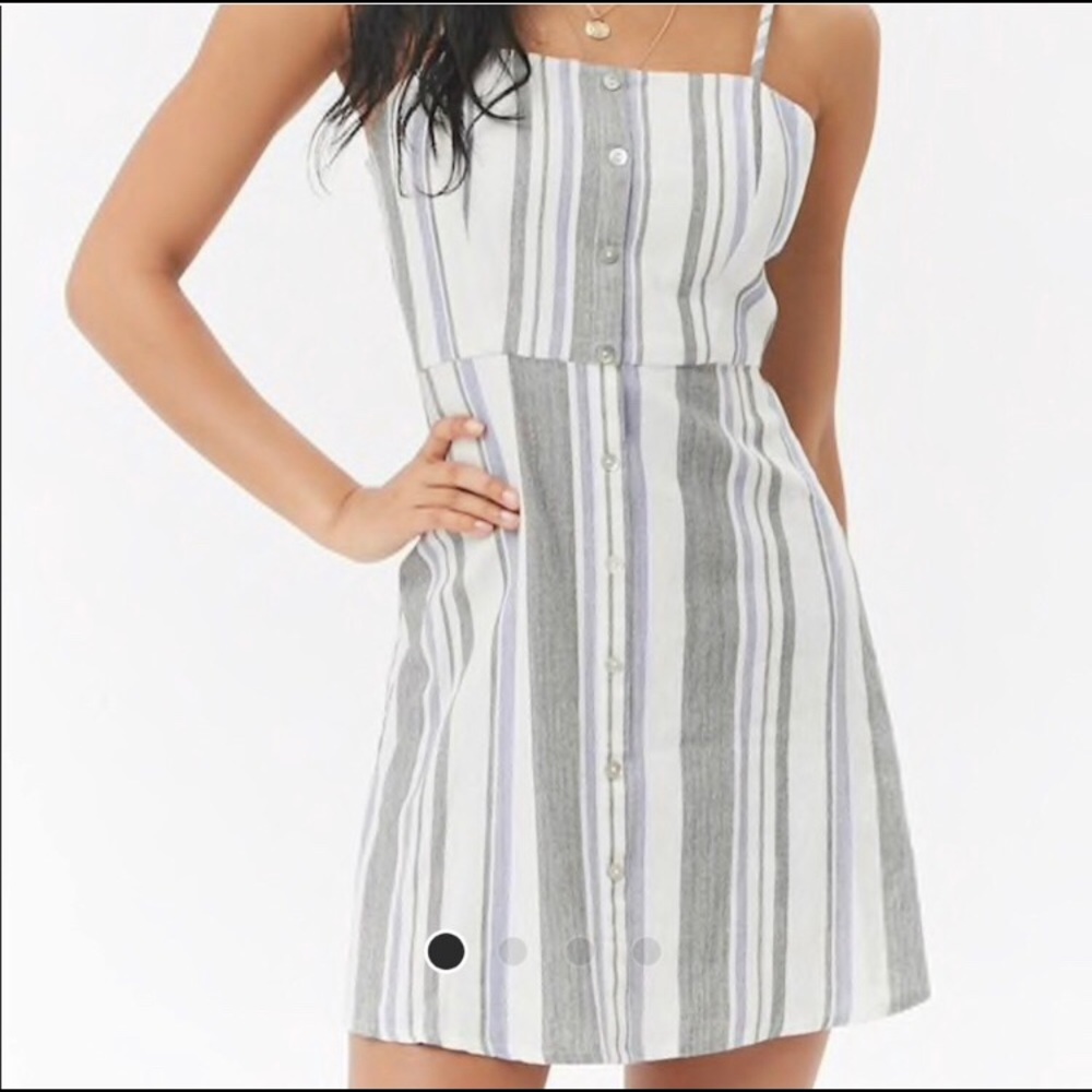 Striped linen blend Button front mini Dress